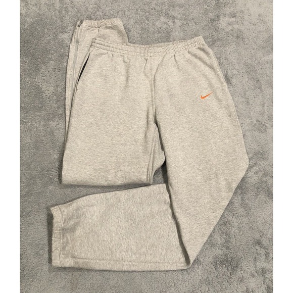 VTG 90s Y2K Nike Drawstring Joggers Men's L Orange Swoosh Ankle Zip Fleece Pants - Picture 1 of 12